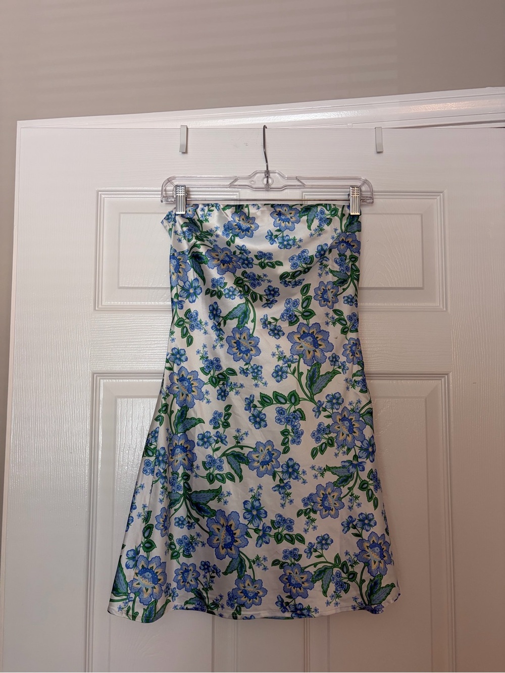 Hello Molly Strapless Floral Mini Dress in White, Blue & Green